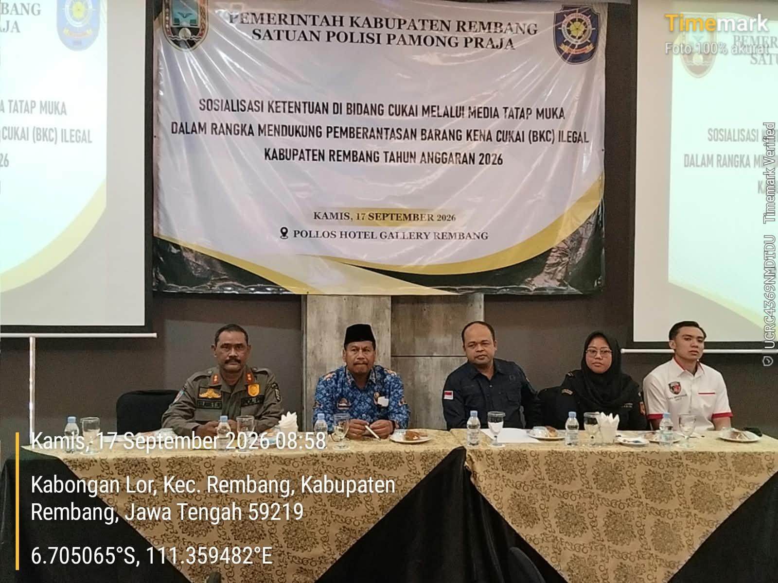 Berantas Rokok Ilegal, Satpol PP Rembang Gelar Sosialisasi Cukai di Pollos Hotel Gallery.